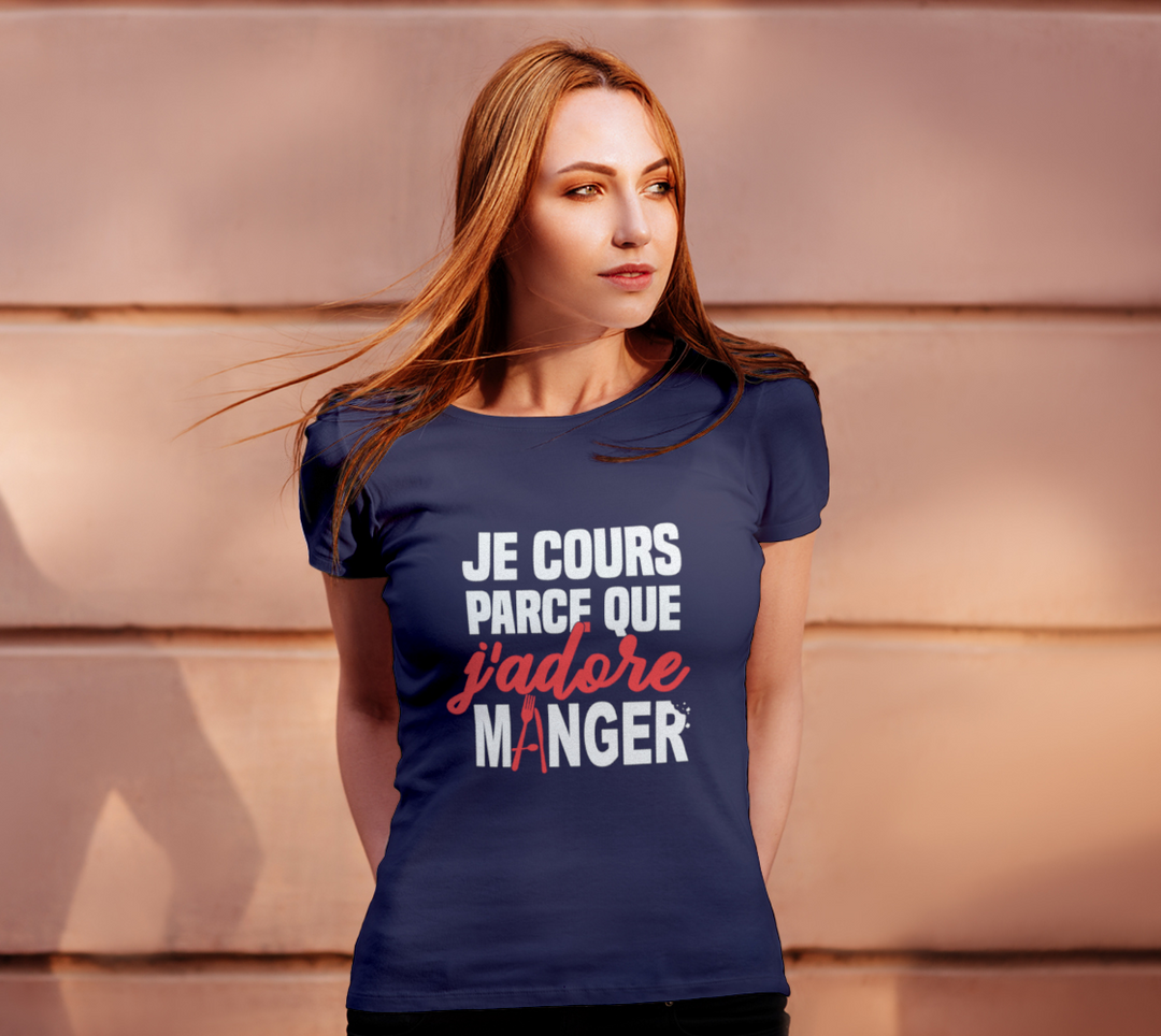 T-shirt je cours parce que j’adore manger Violet