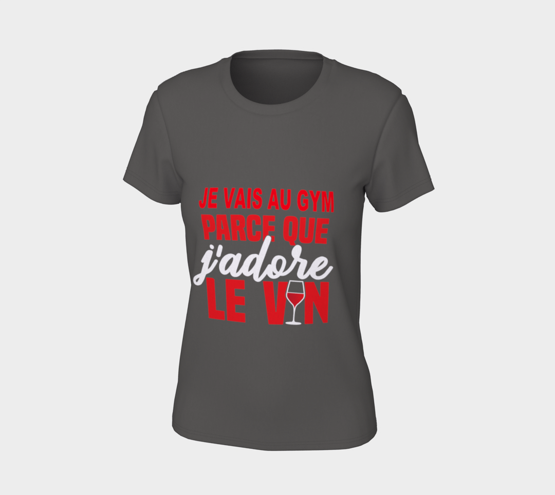 T-shirt je vais au gym parce que le vin L Gris