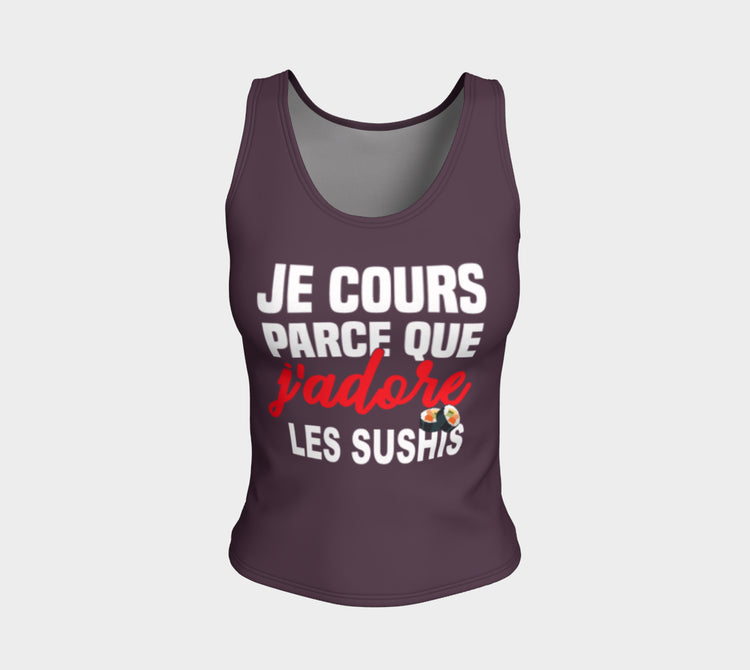 Camisole course à pied "Je cours parce que j'adore les sushis" mauve