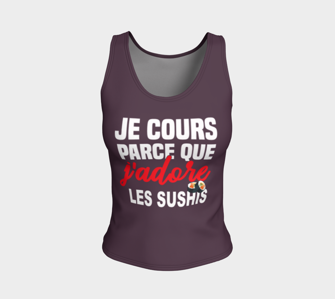 Camisole course à pied "Je cours parce que j'adore les sushis" mauve