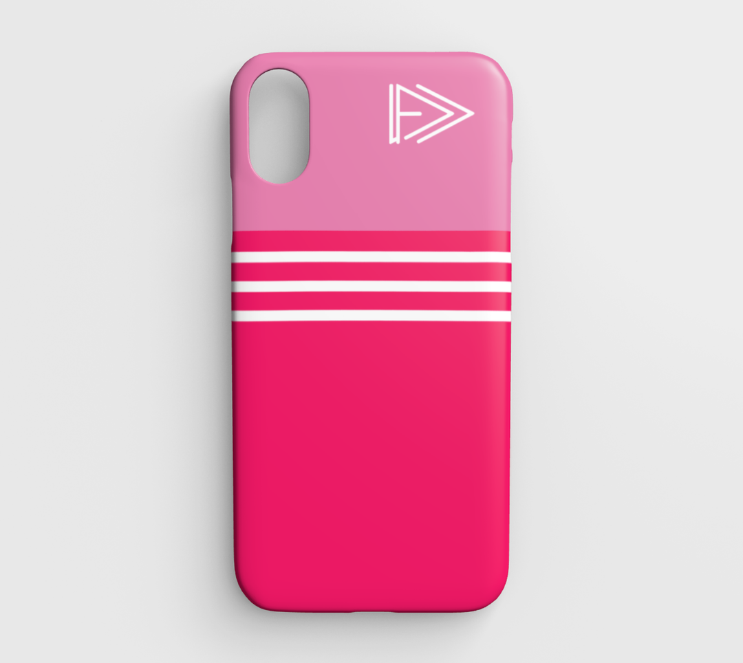 Coque rose à bande blanche