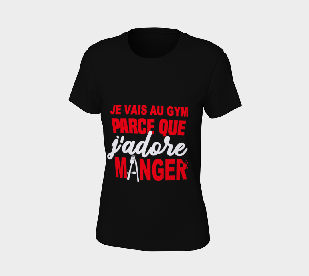 T-shirt je vais au gym parce que j’adore manger Noir