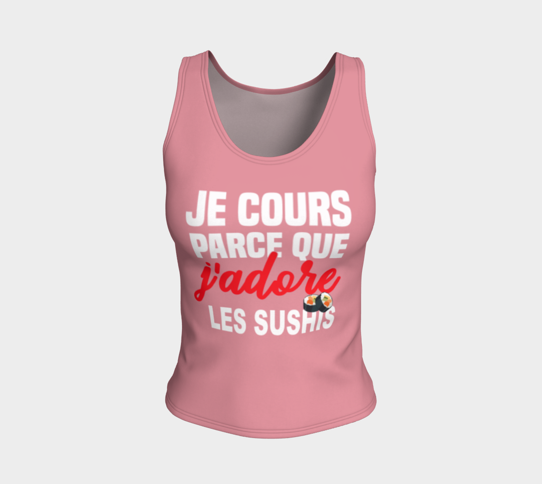 Camisole de fitness "Je cours parce que j'adore les sushis" rose