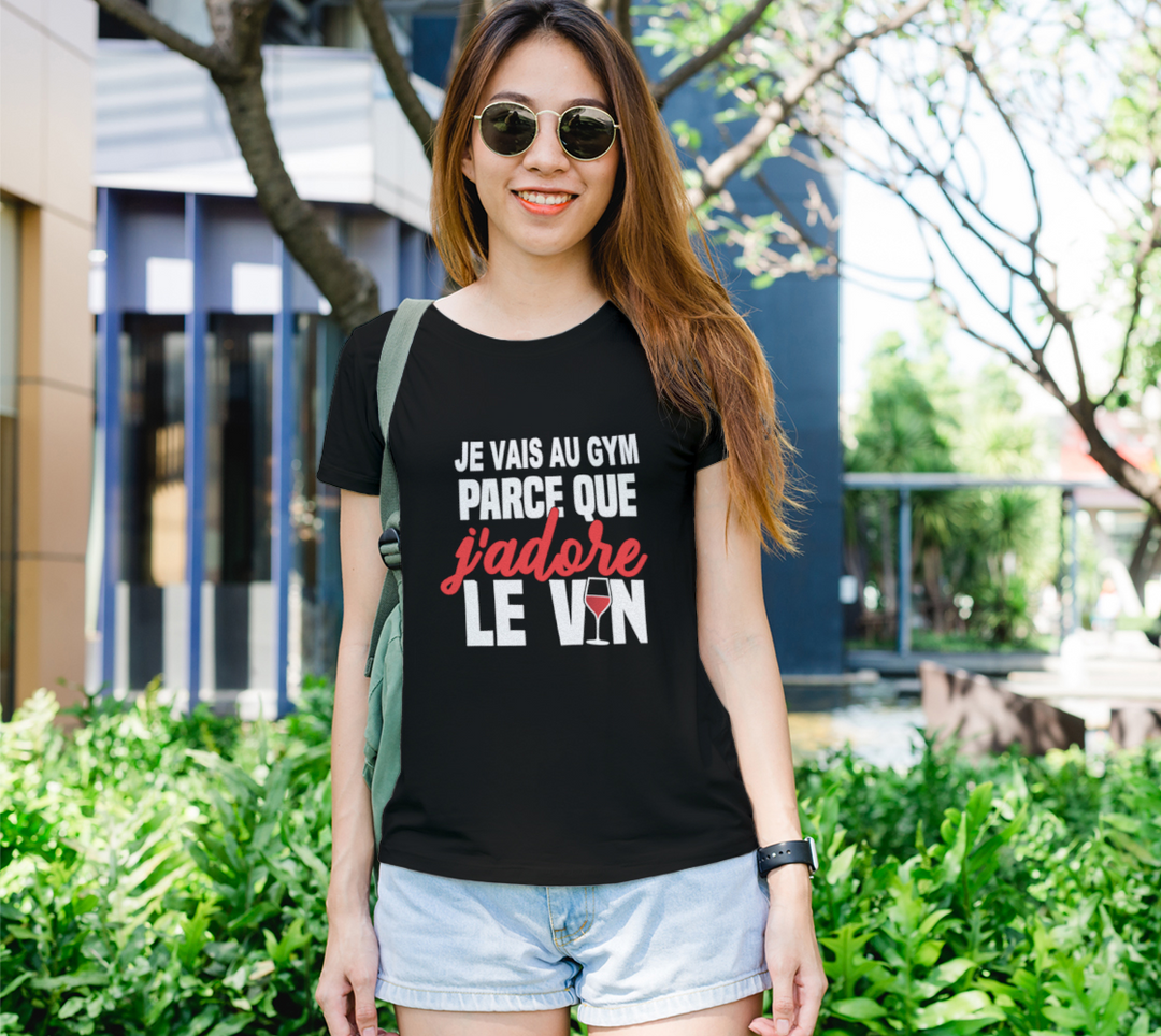 T-shirt je vais au gym parce que le vin Noir