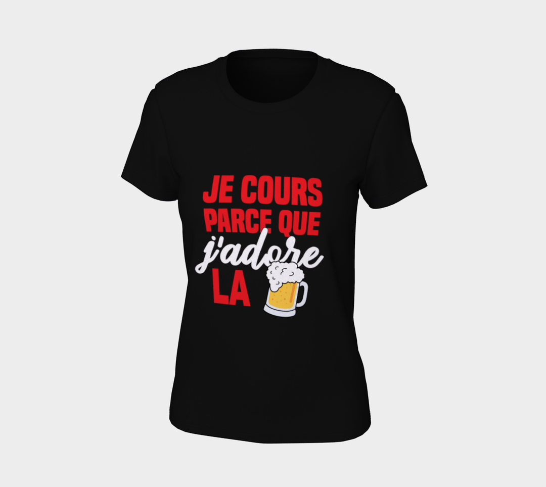 T-shirt je cours parce que j’adore la biere Noir