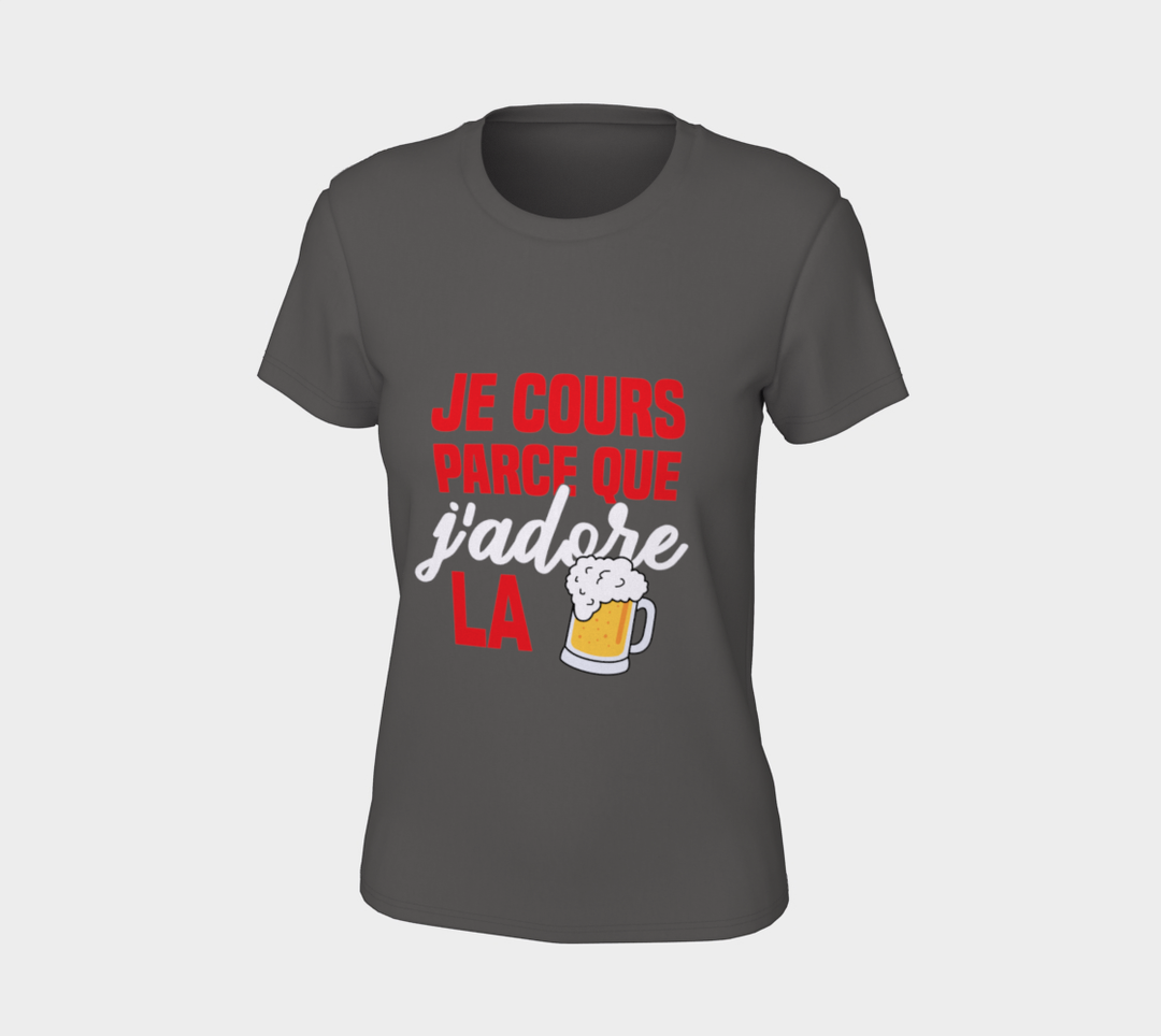 T-shirt je cours parce que j’adore la biere Gris