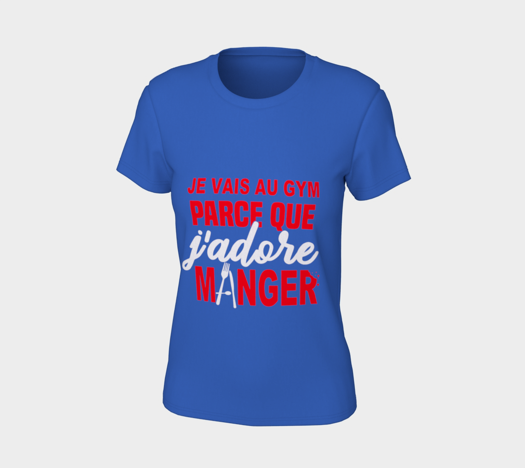 T-shirt je cours parce que j’adore manger Bleu