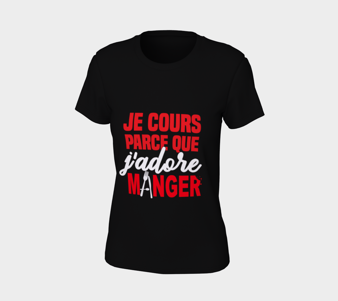 T-shirt je cours parce que j’adore manger  Noir