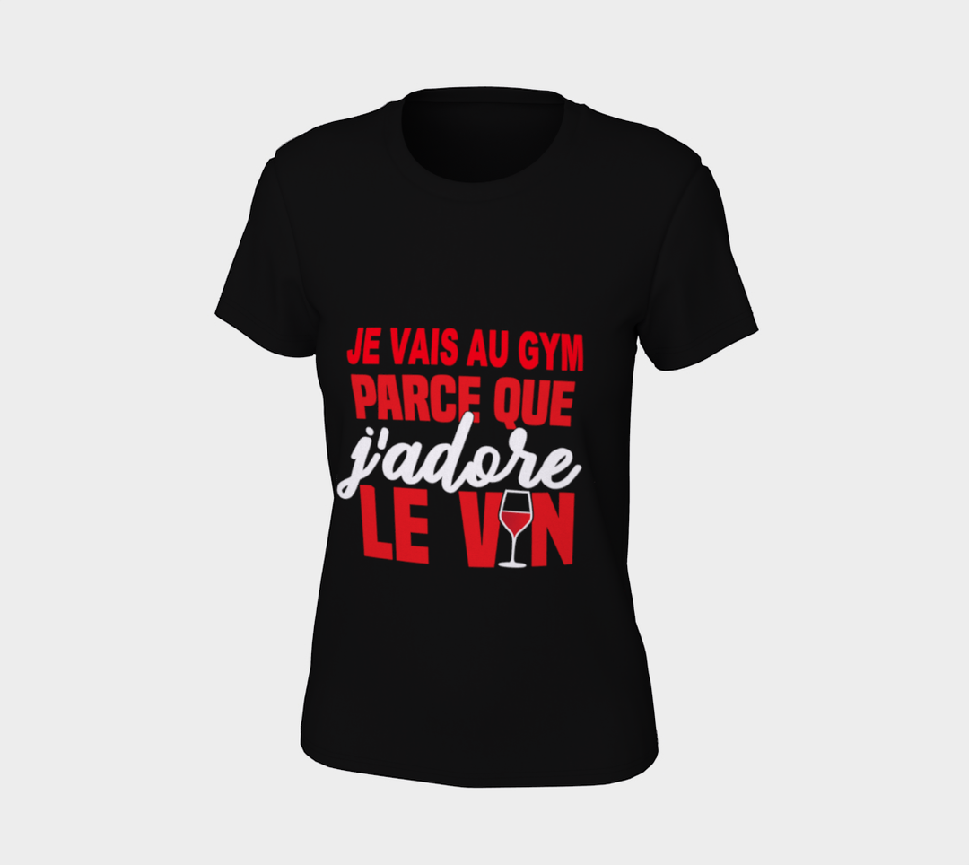 T-shirt je vais au gym parce que le vin L Noir