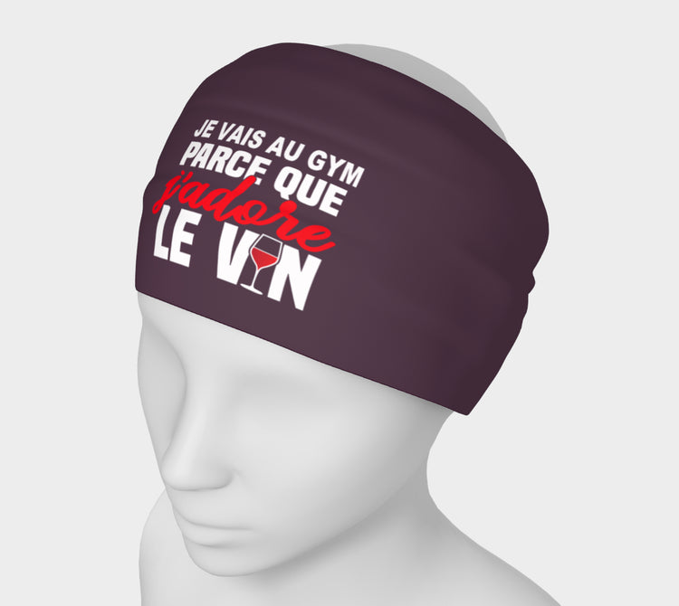 Bandeau de sport "Je vais au gym parce que j'adore le vin" mauve