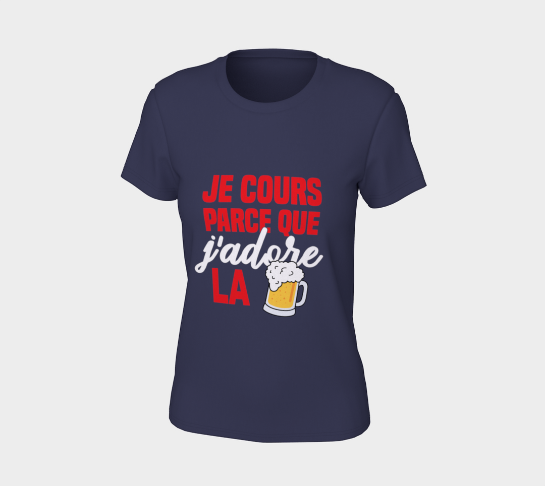 T-shirt je cours parce que j’adore la biere violet