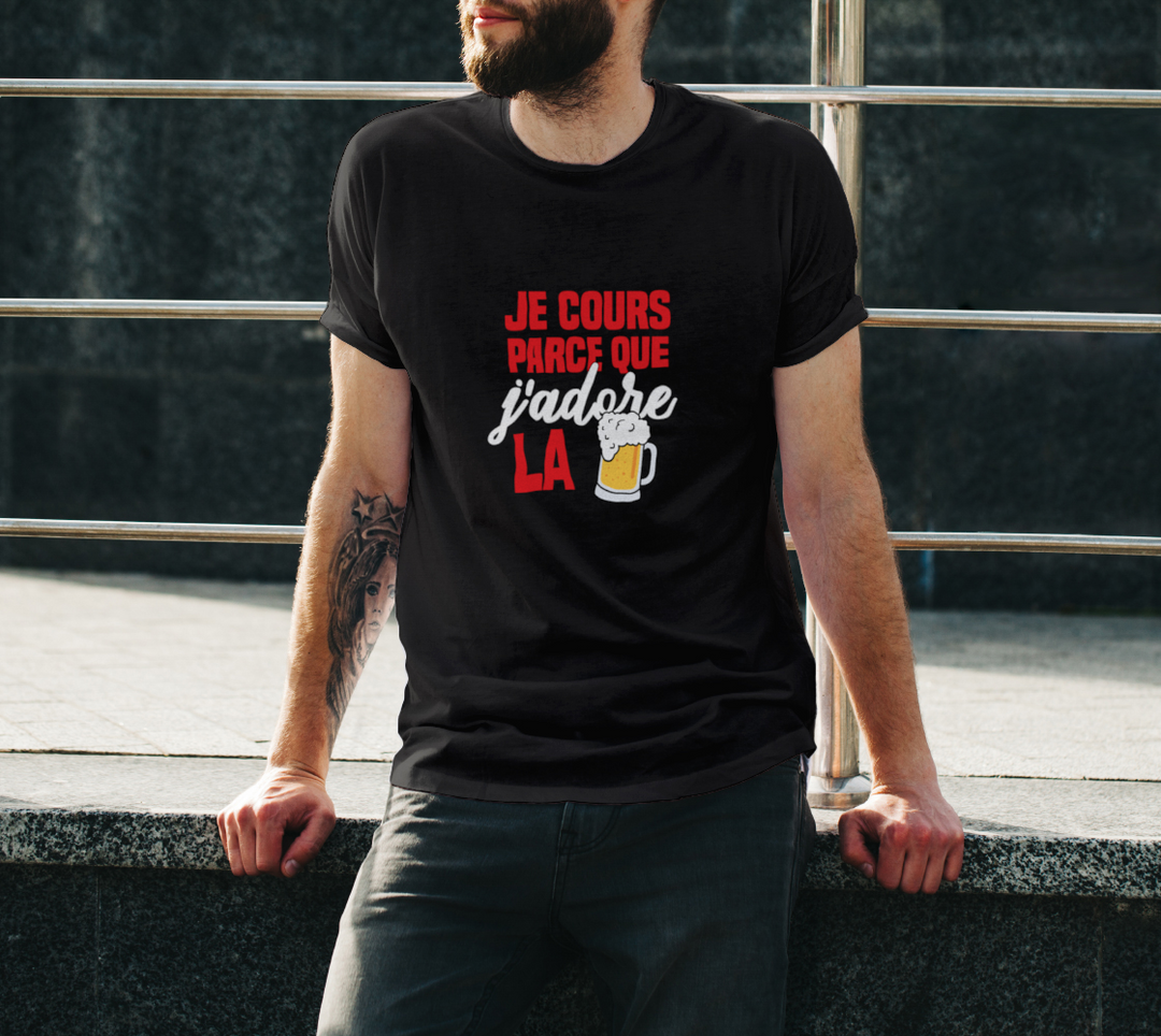 T-shirt je cours parce que j’adore la biere