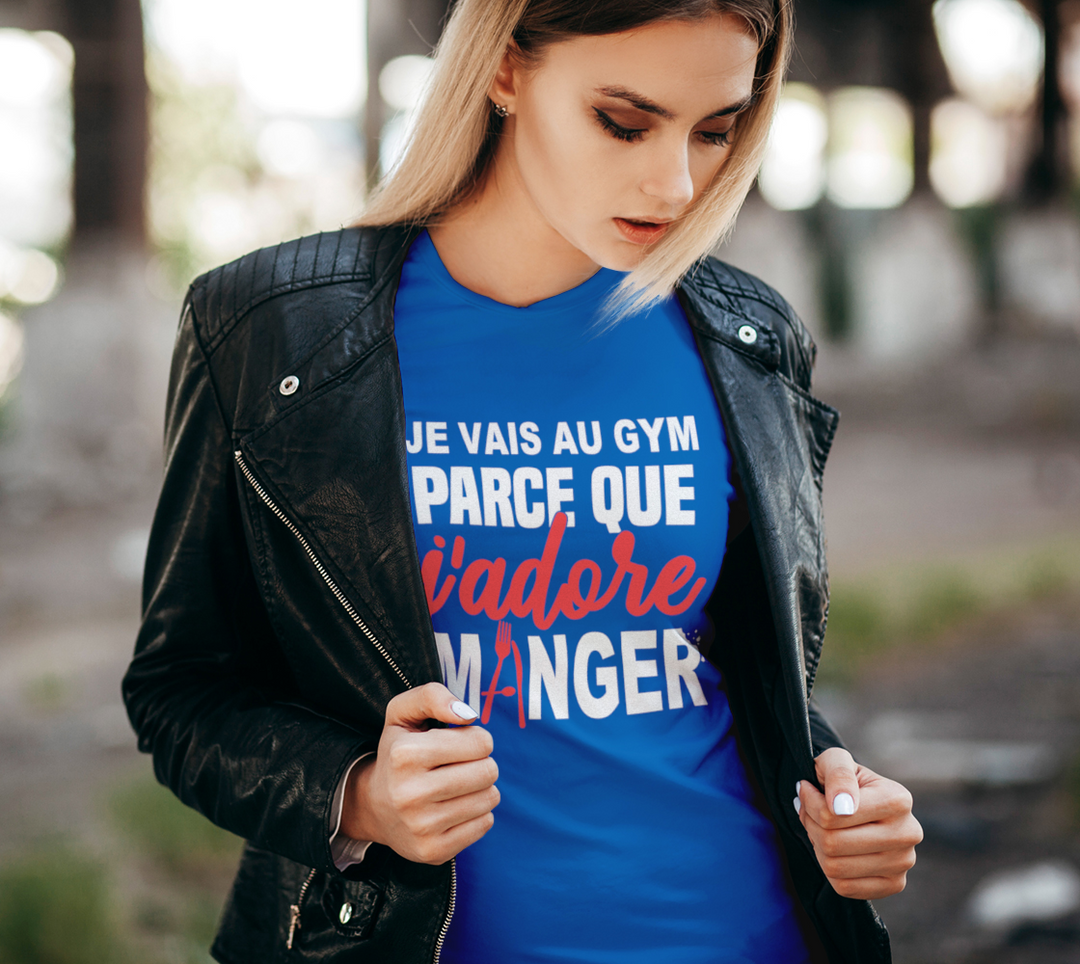T-shirt je cours parce que j’adore manger LBleu