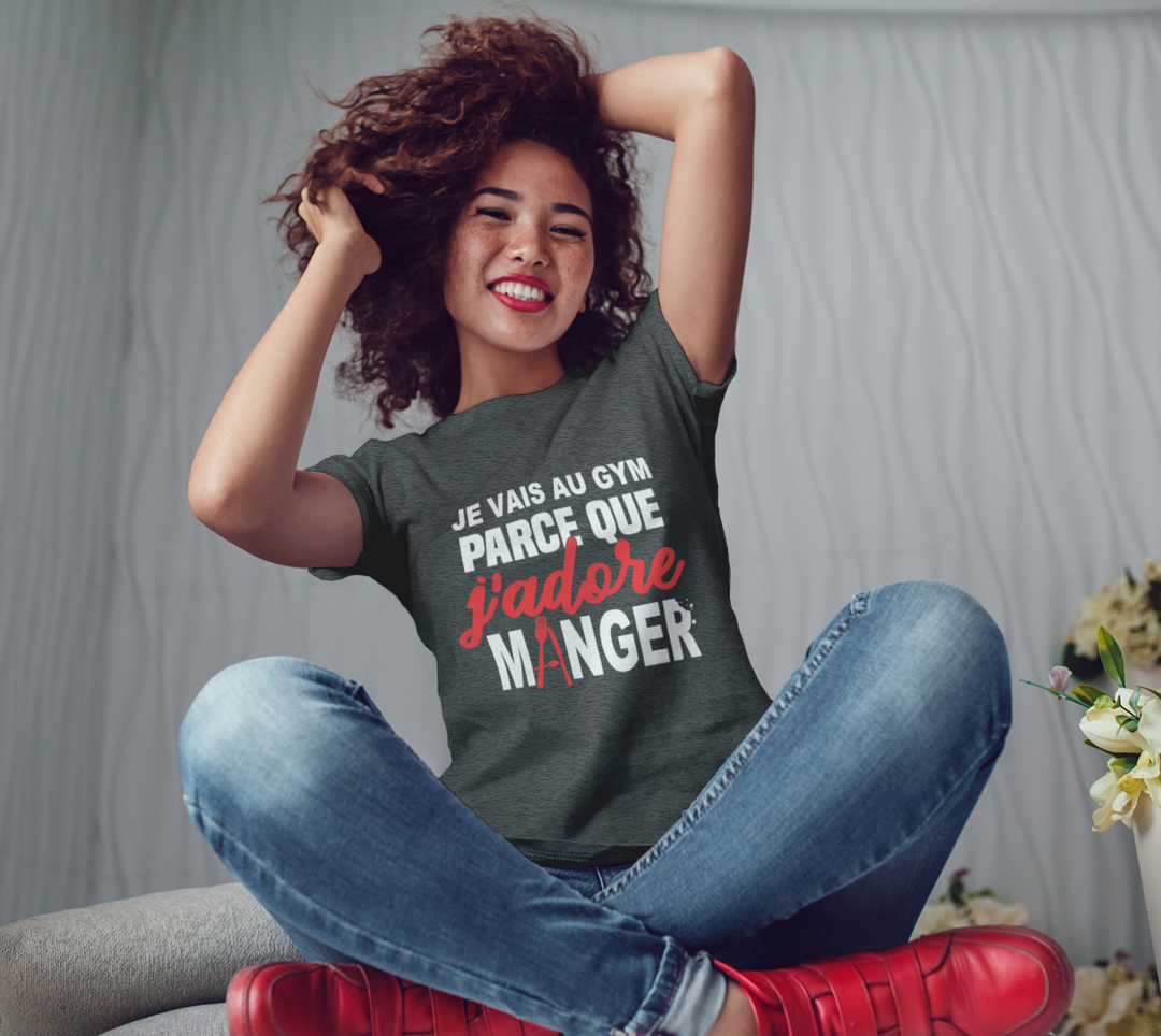 T-shirt je cours parce que j’adore manger LGris