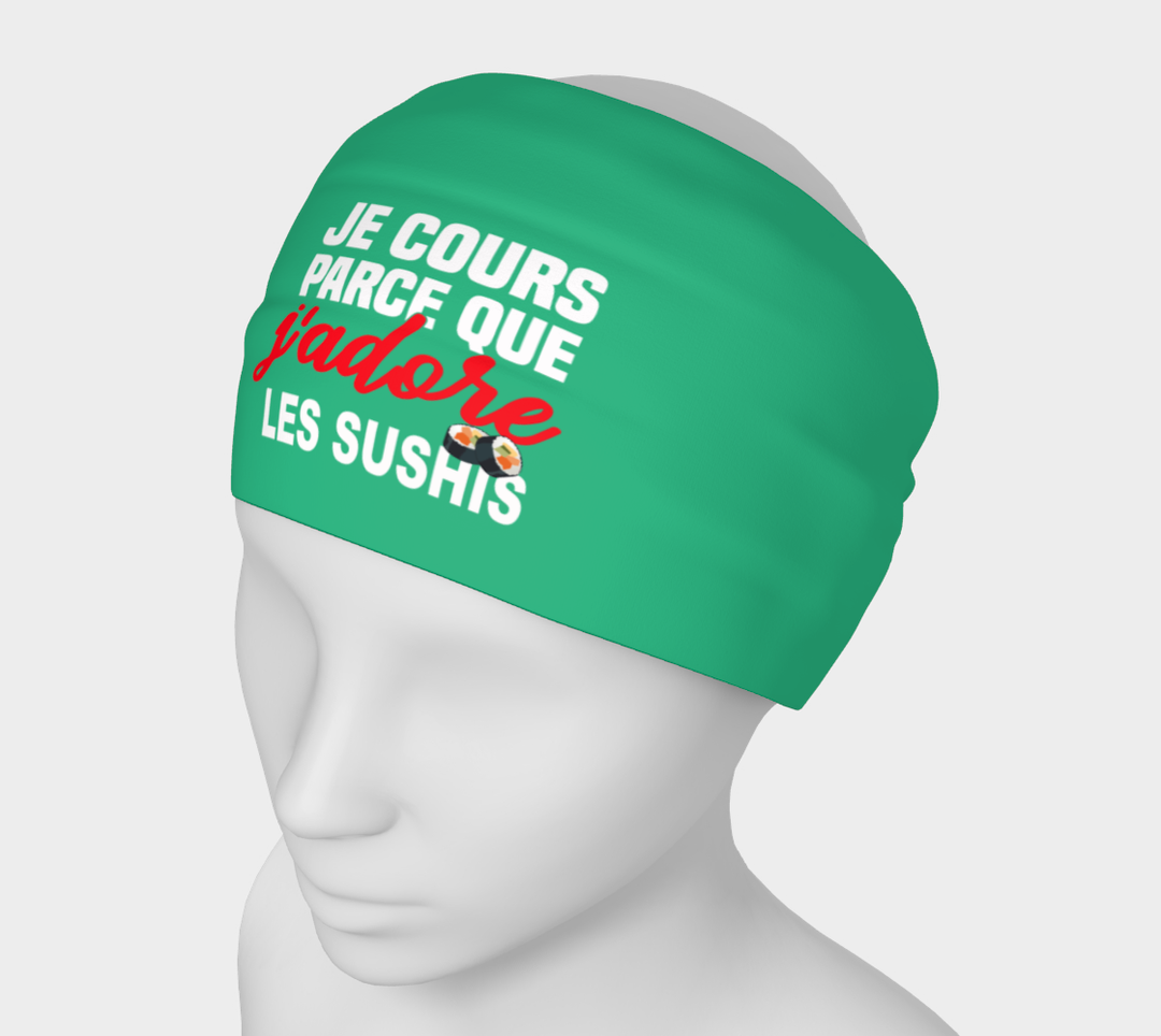Bandeau "Je cours parce que j'adore les sushis" vert émeraude