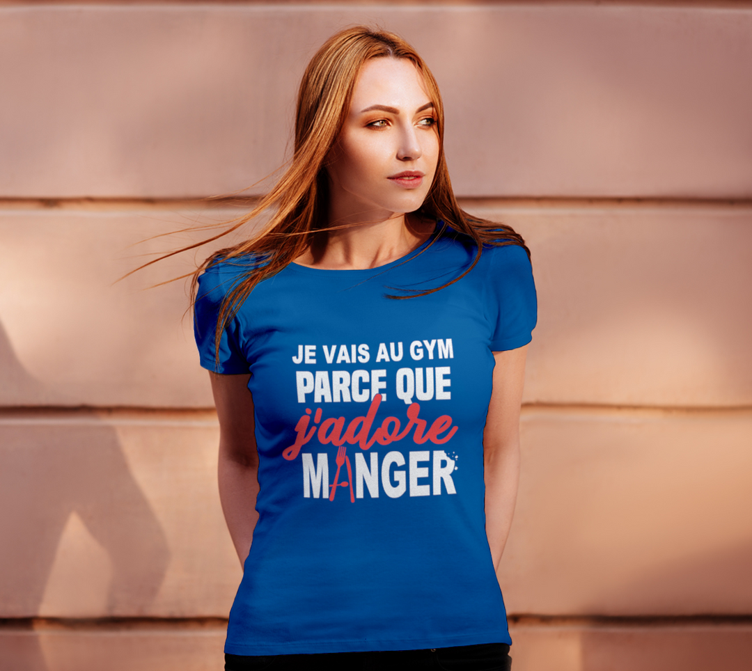 T-shirt je cours parce que j’adore manger LBleu