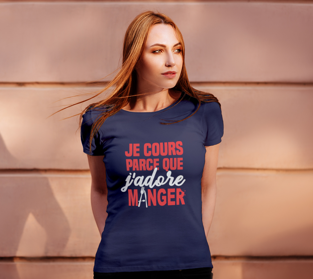T-shirt je cours parce que j’adore manger L Violet