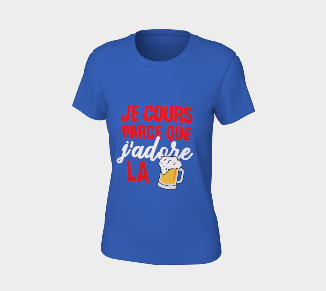 T-shirt je cours parce que j’adore la biere Bleu