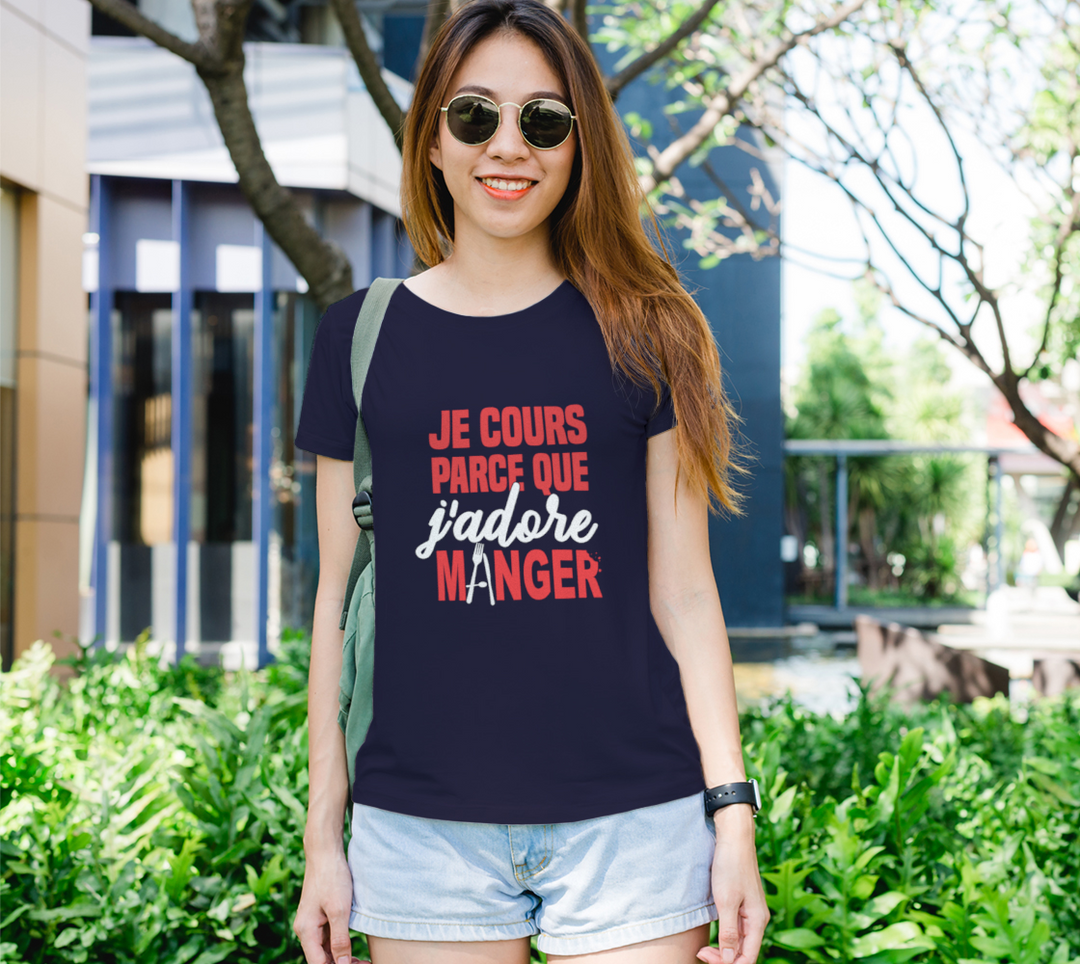 T-shirt je cours parce que j’adore manger L Violet