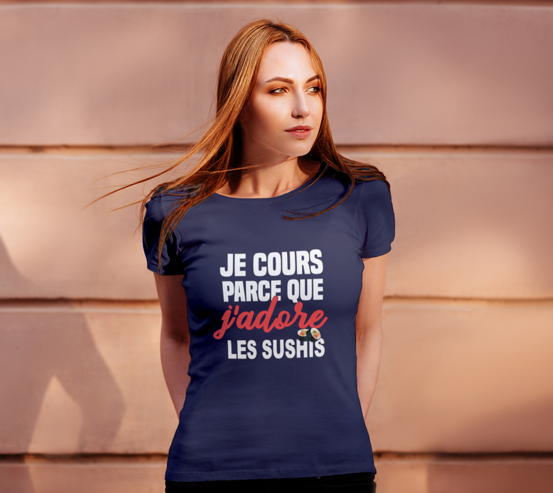 T-shirt je cours parce que j’adore les sushis Violet