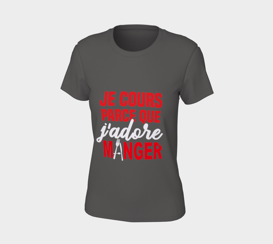 T-shirt je cours parce que j’adore manger L Gris