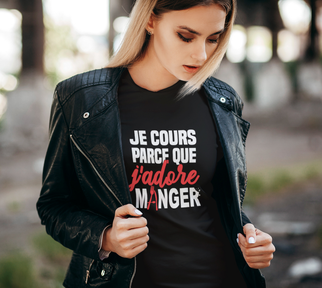 T-shirt Femme je cours parce que j’adore manger