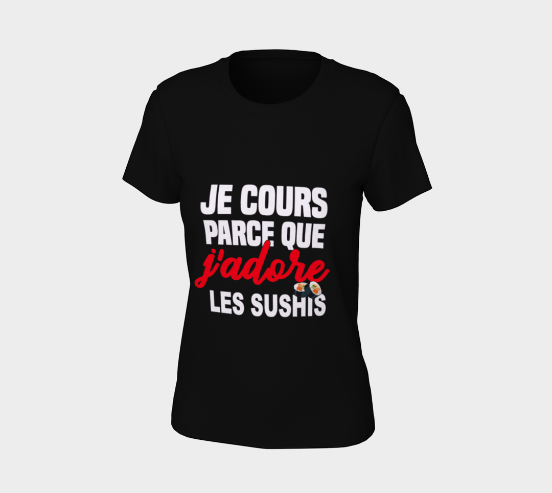 T-shirt je cours parce que j’adore les sushis Noir