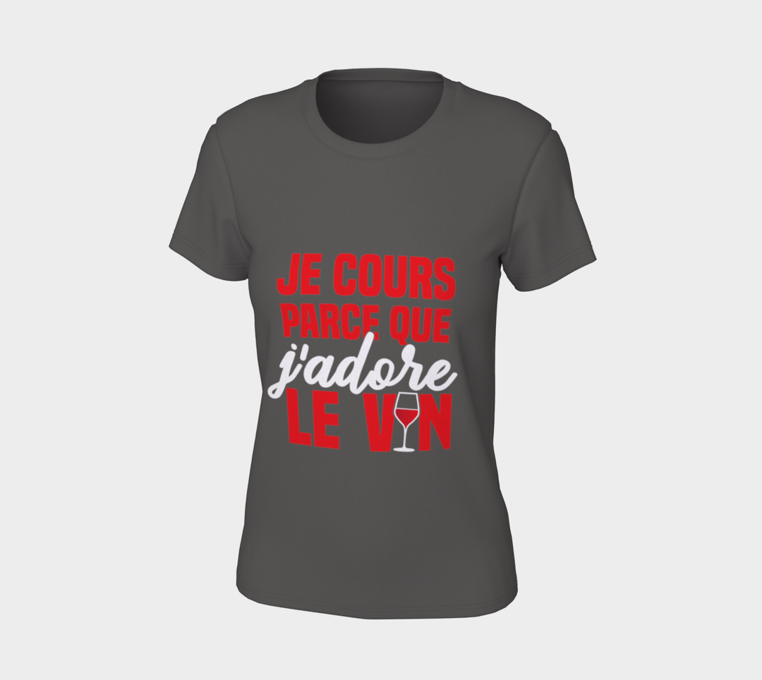 T-shirt je cours parce que j’adore le vin Gris