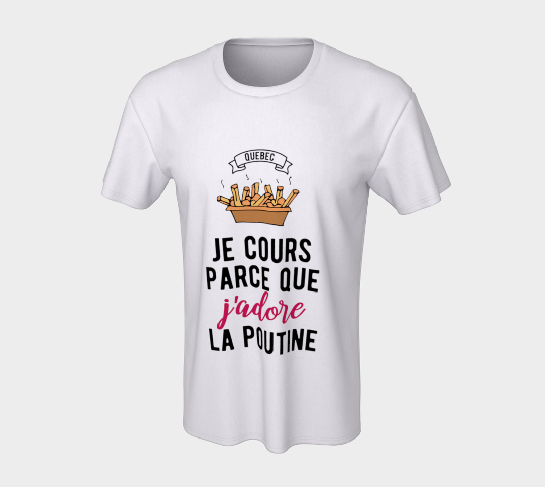 T-shirt homme je cours parce que j’adore la poutine Blanc