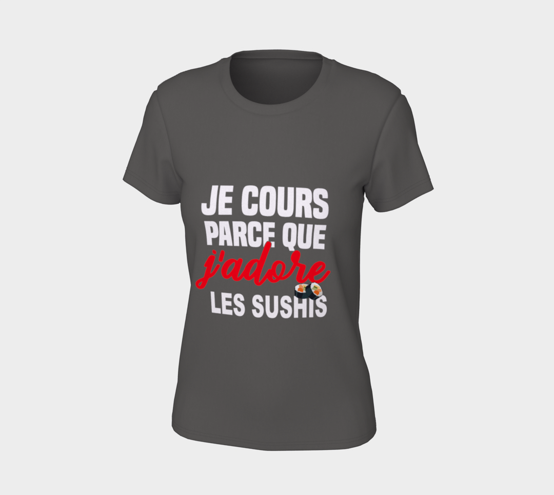 T-shirt je cours parce que j’adore les sushis Gris