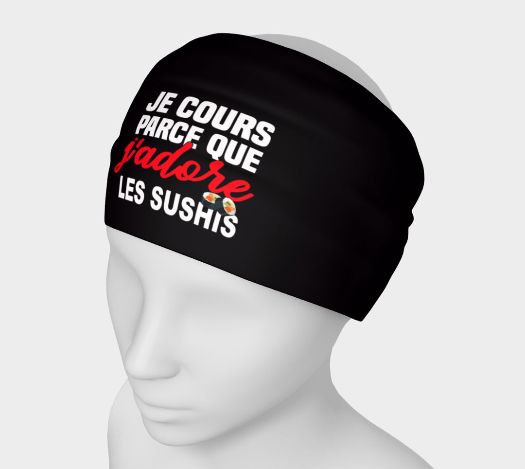 Bandeau de sport "Je cours parce que j'adore les sushis" noir