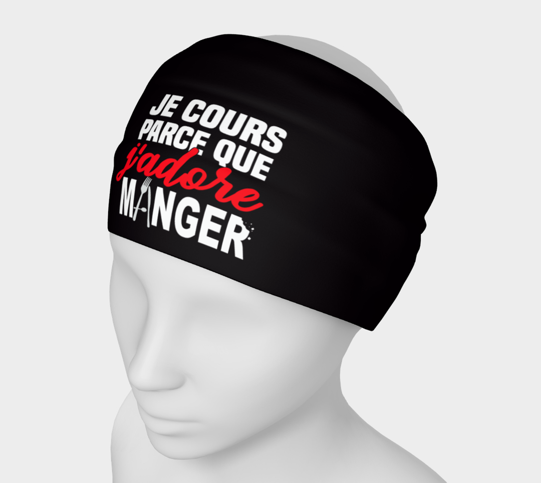 Bandeau de sport "Je cours parce que j'adore manger" noir