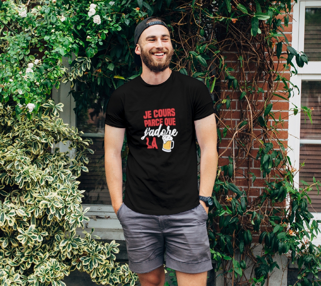 T-shirt je cours parce que j’adore la biere