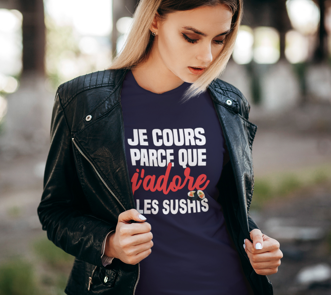 T-shirt je cours parce que j’adore les sushis Violet