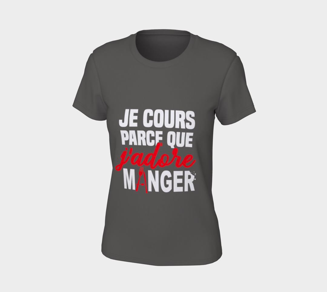T-shirt je cours parce que j’adore manger Gris