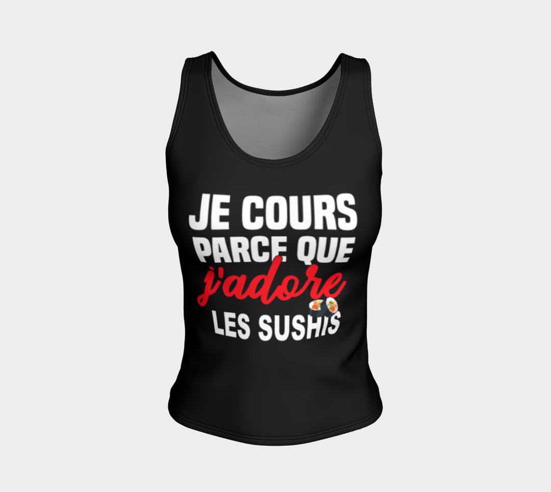 Camisole course à pied "Je cours parce que j'adore les sushis" noir