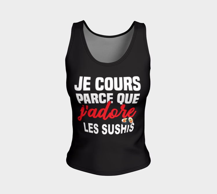 Camisole course à pied "Je cours parce que j'adore les sushis" noir
