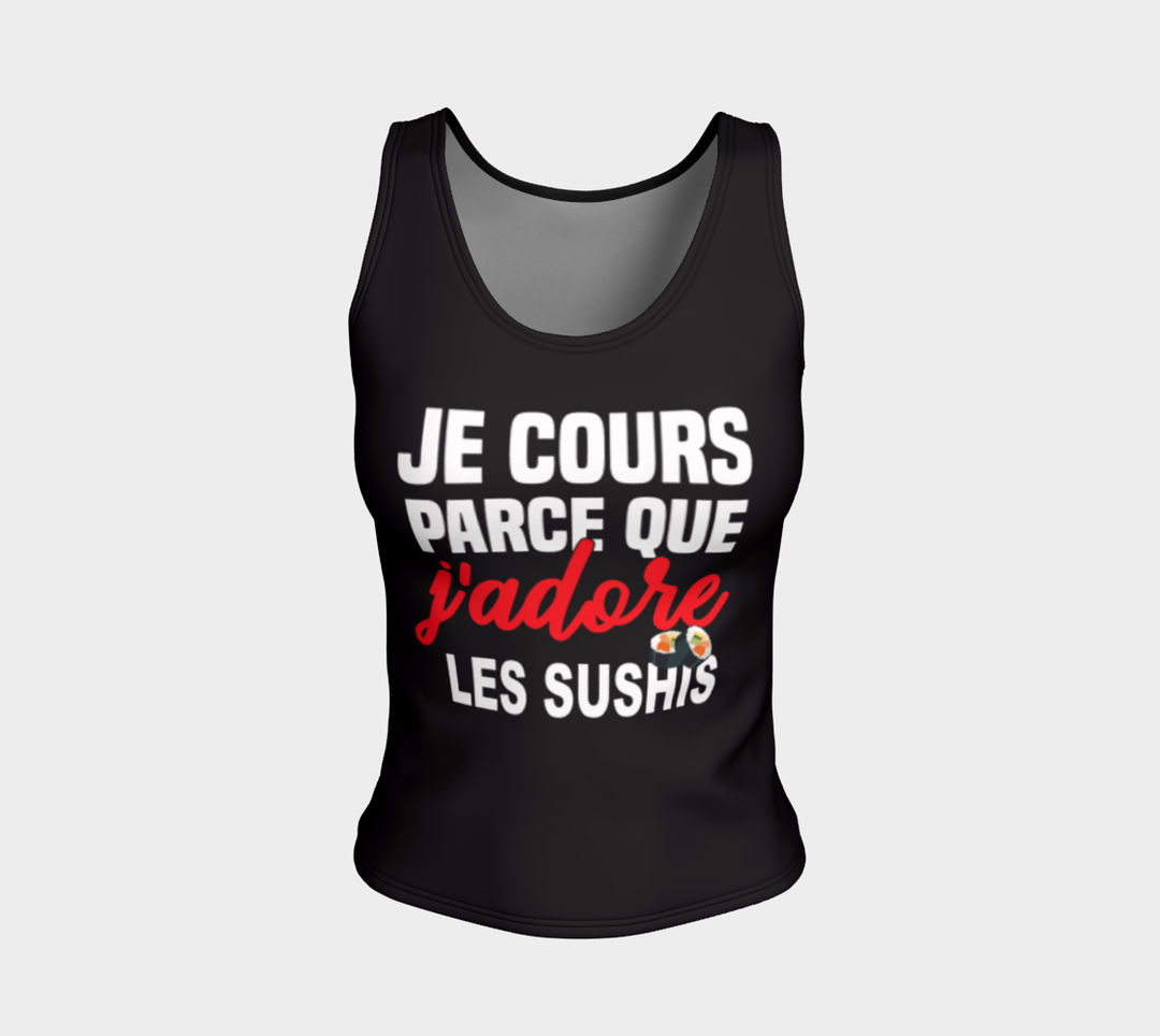 Camisole course à pied "Je cours parce que j'adore les sushis" noir