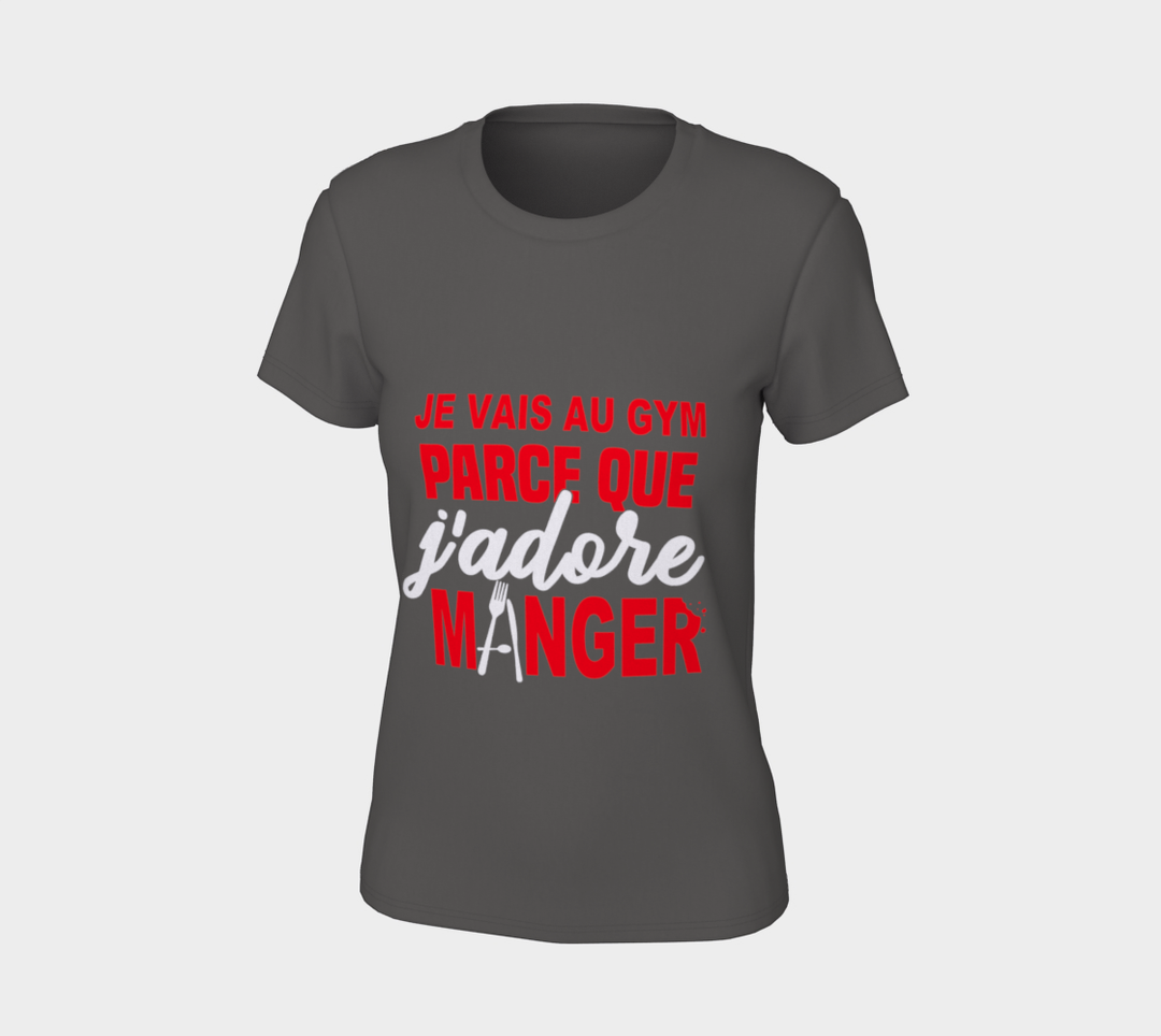 T-shirt je cours parce que j’adore manger Gris