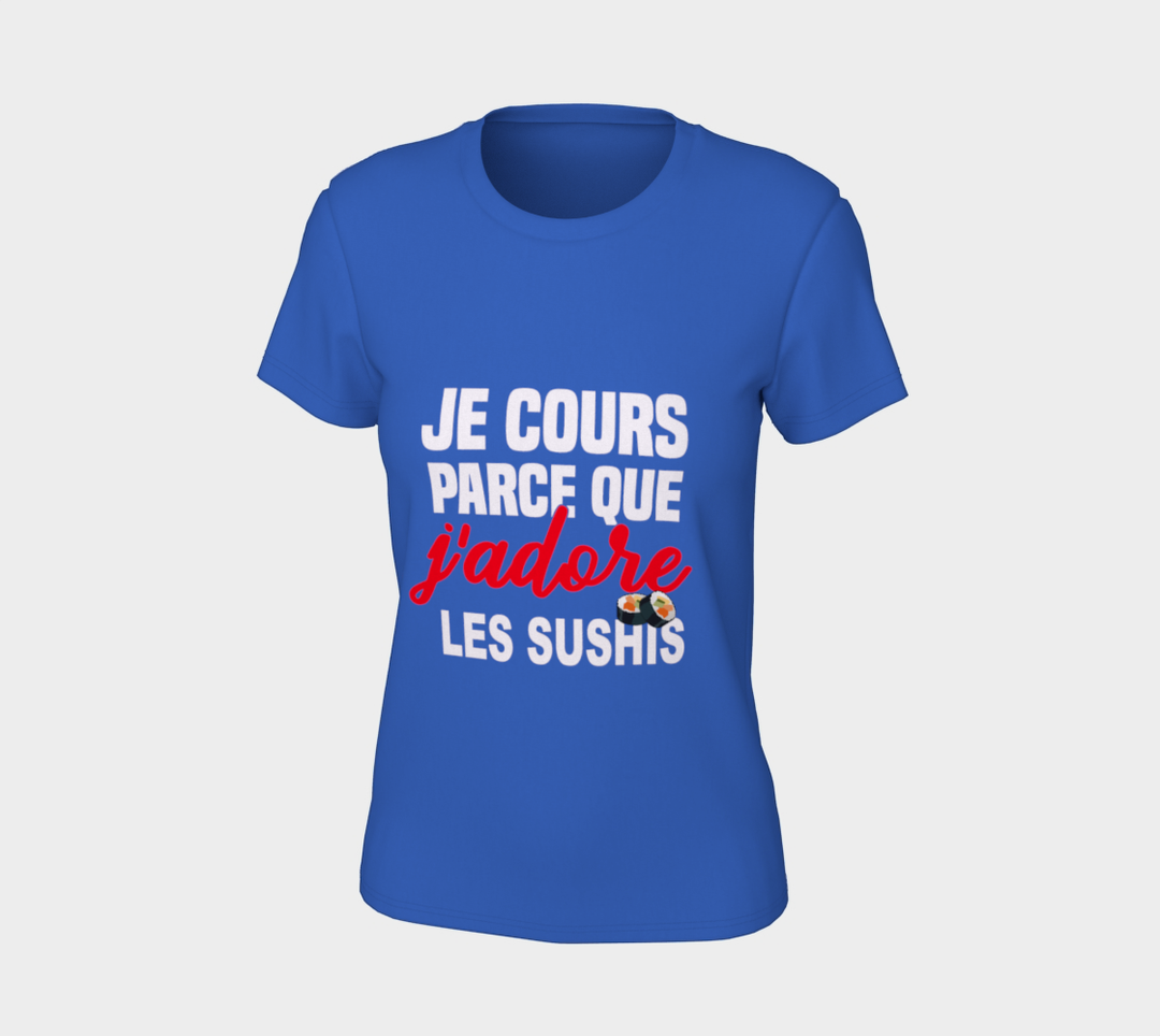 T-shirt je cours parce que j’adore les sushis Bleu