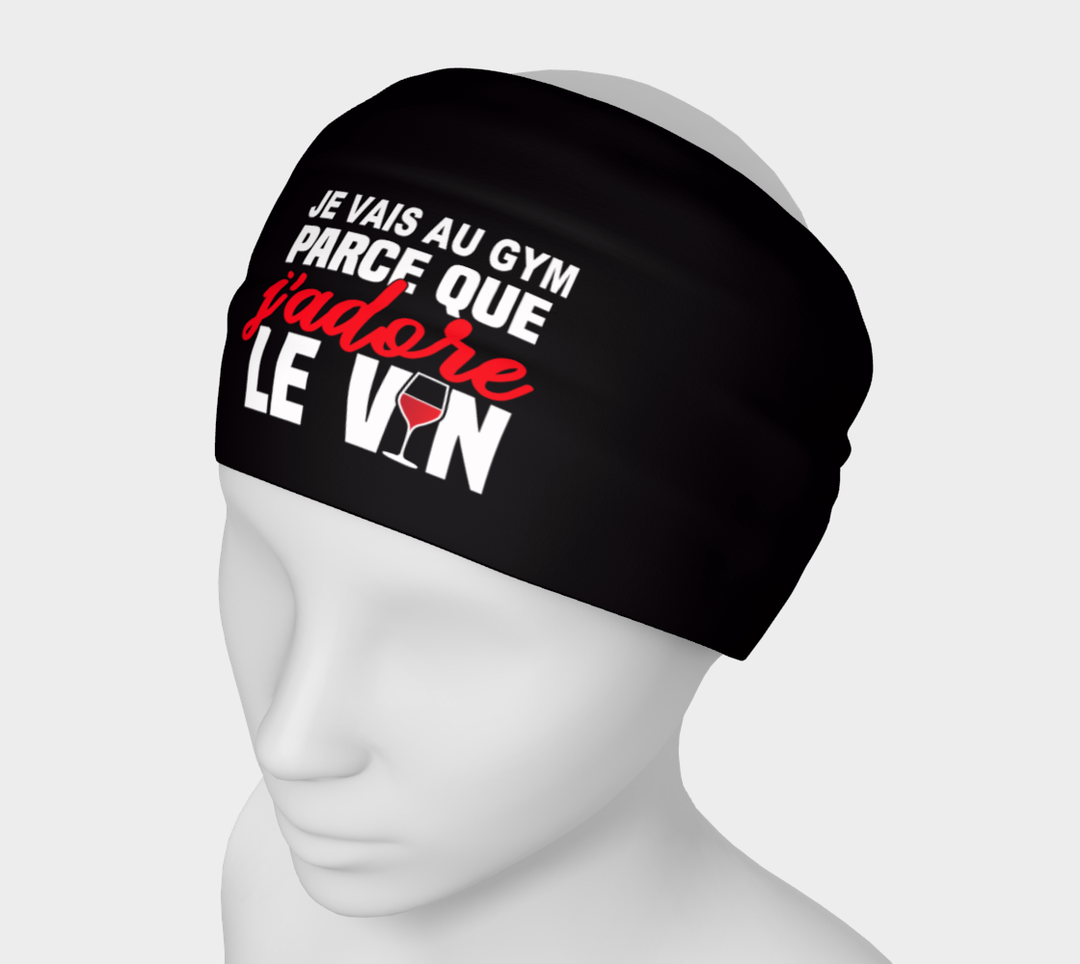 Bandeau de sport "Je vais au gym parce que j'adore le vin" noir