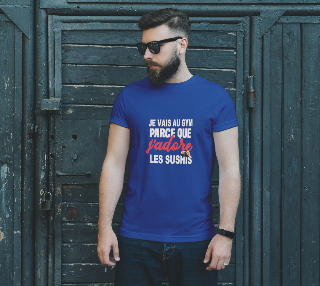 T-shirt je vais au gym parce que j’adore les sushis