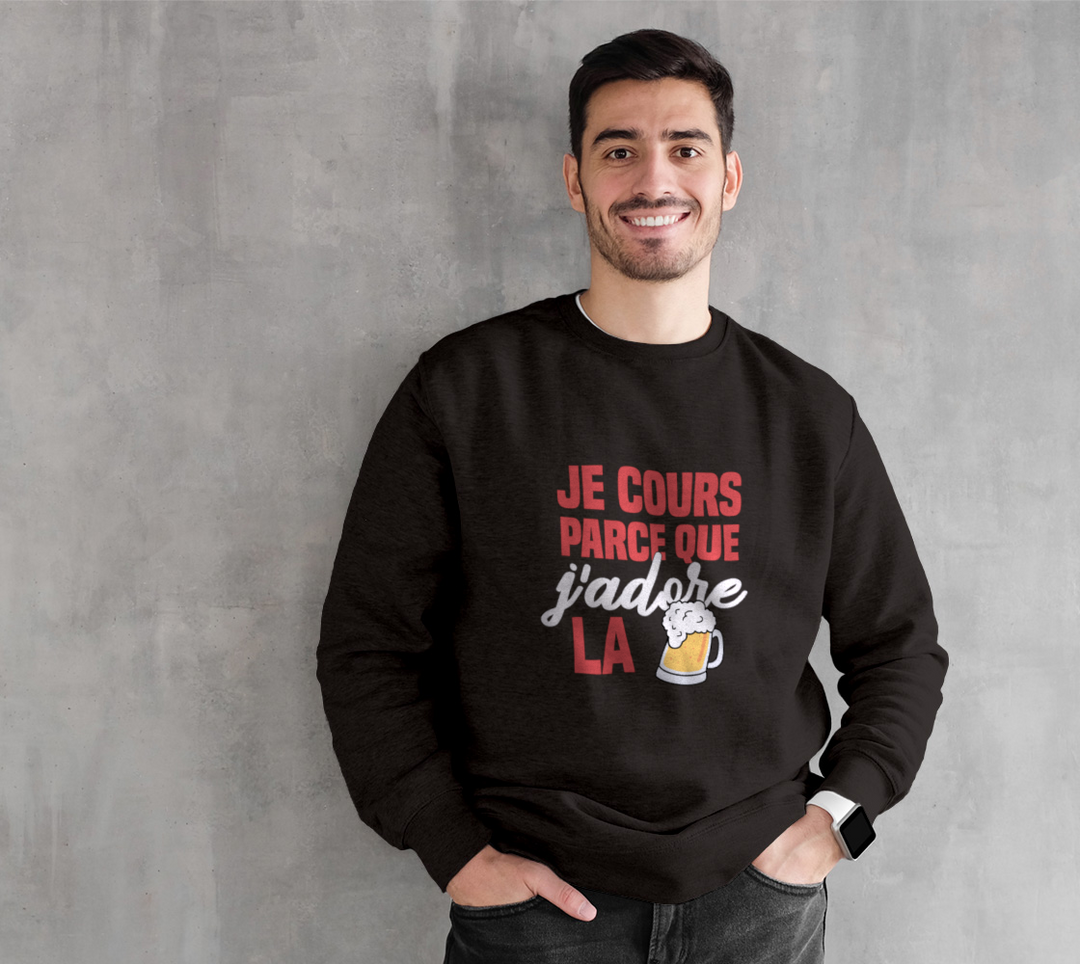 Coton ouaté unisexe Je cours parce que j’adore la Bière