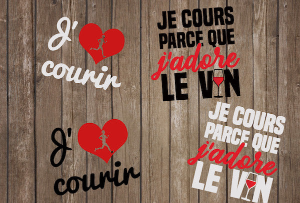 lot d'autocollant course à pied mixte vin j'aime courir
