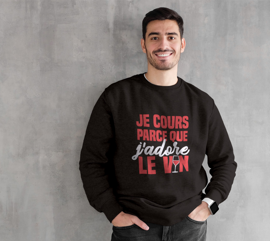 Coton ouaté Je cours parce que J’adore le vin