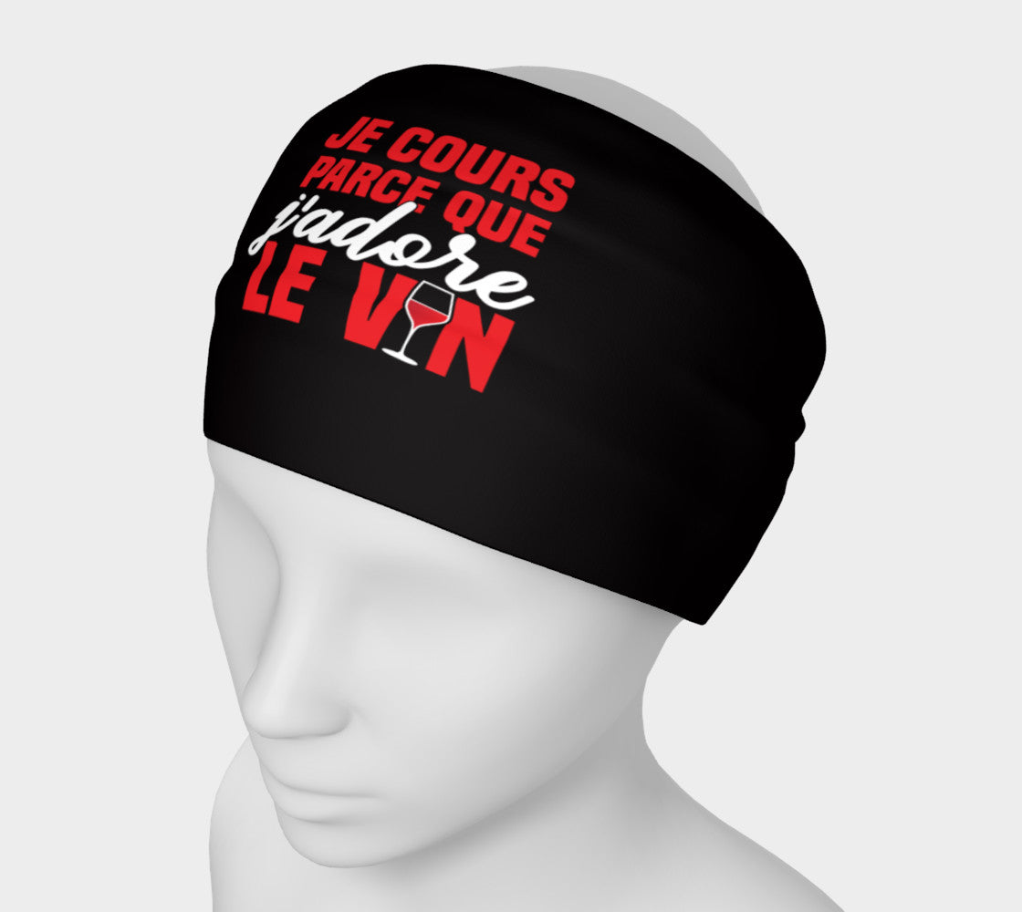 Bandeau de sport "Je cours parce que j'adore le vin" course à pied