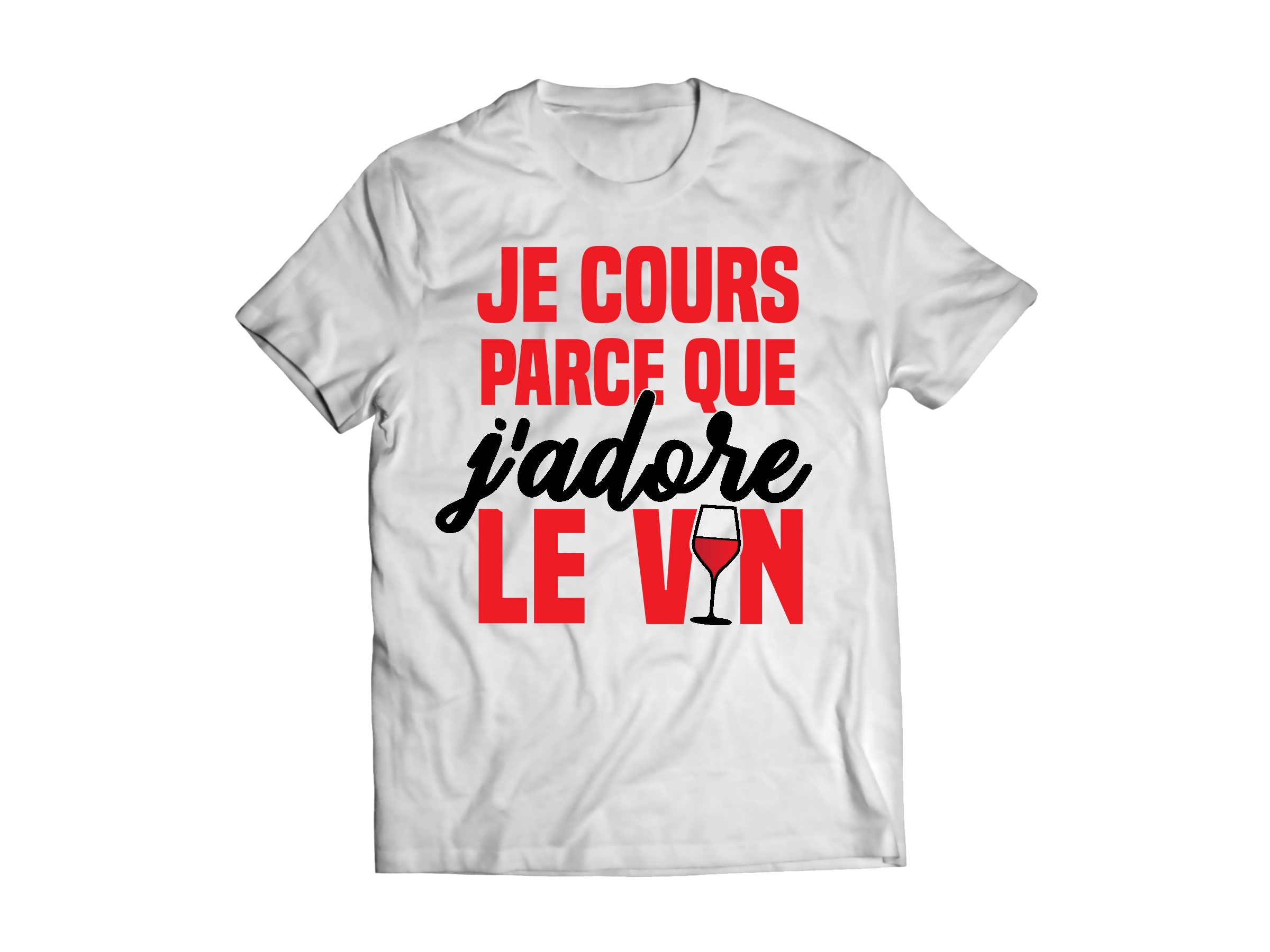 T-shirt  "Je cours parce que j'adore le vin" unisexe blanc