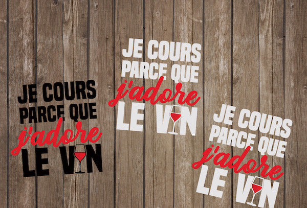 autocollat j'aime le vin blanc noir gris